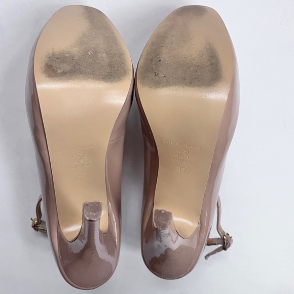 Brian Atwood Tan Patent Leather Ankle Strap Platform High Heels Size 37 US 7 - Picture 9 of 10